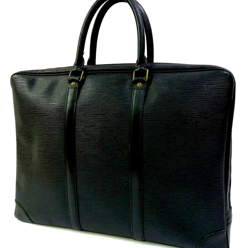 Auth LOUIS VUITTON Porte-Documents Voyage Black Epi Leather Briefcase Bag 🇫🇷